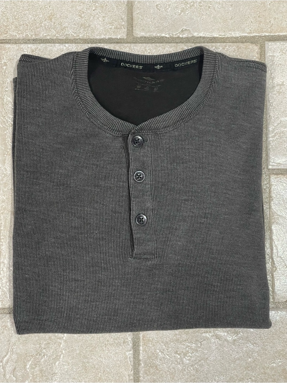 Dockers Charcoal Henley Ribbed Knit Shirt XL